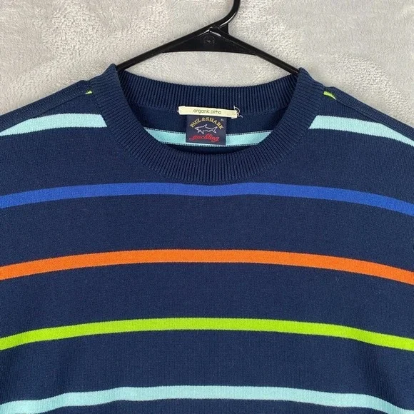 Paul & Shark Yachting Sweater Mens XL Blue Striped Colorful Organic Cotton Pima